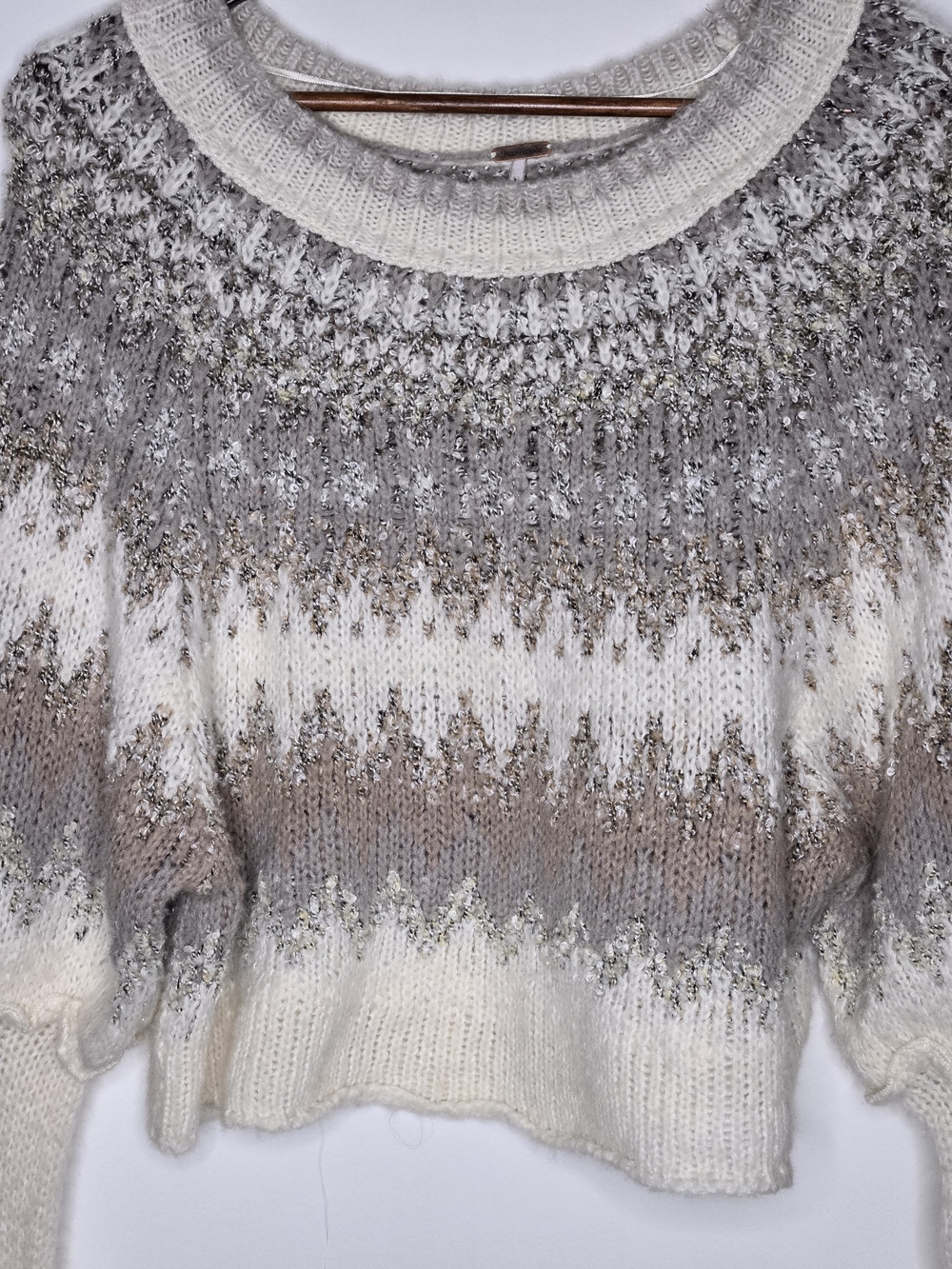 Free People Home For The Holidays Knit Pullover Cream Beige Fair Isle Size M - Picture 4 of 15